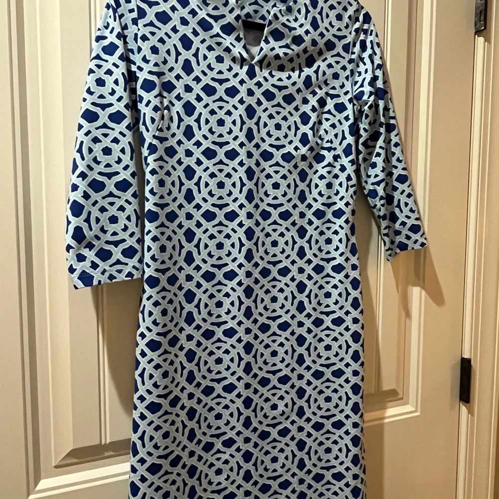 J. McLaughlin Navy and White Geometric Dress